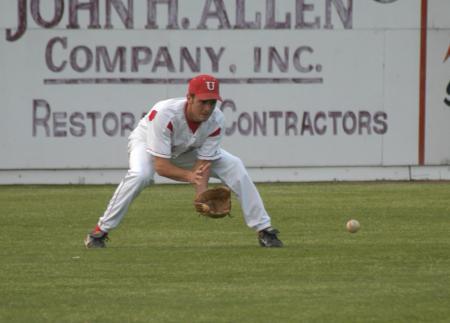 Tyler Porter field a ground ball in leftfield during Union's series win over Lambuth. - Photo by Steven Aldridge
