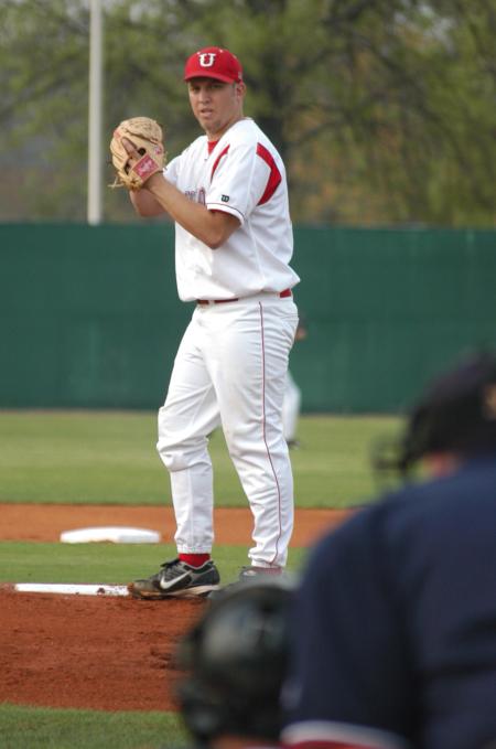 Greg Abram delivers the first pitch of the game in Union's series win over Lambuth. - Photo by Steven Aldridge