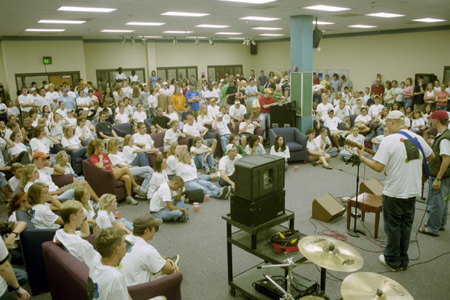 Many students decided to spend the evening relaxing at the Open Mic concert during New Student Orientation.  - Photo by Justin Veneman