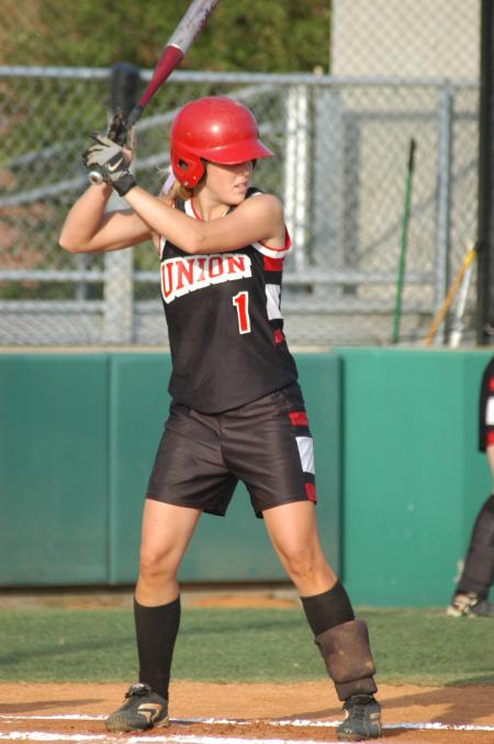 Union center fielder/pitcher gets ready during one of her at bats. - Photo by Steven Aldridge