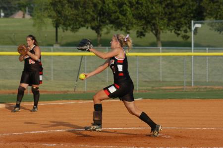 Amy Chatham completes her delivery to the plate during a Union softball game. - Photo by Steven Aldridge