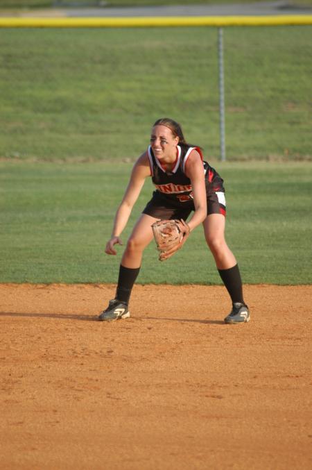 Ashley Walters gets in defensive position at shortstop during a game.  Walters was named the TranSouth Conference and Region XI Player of the Year. - Photo by Steven Aldridge
