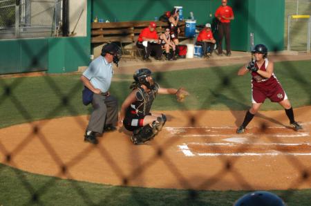 Union catcher Candice Thompson frames a pitch in a view from the stands at Fesmire Field. - Photo by Steven Aldridge