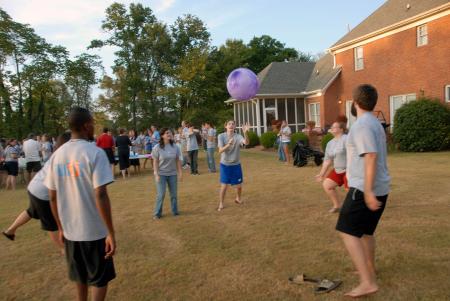 Freshmen enjoy fun and fellowship at President Dockery's house for the annual ice cream social. - Photo by Morris Abernathy