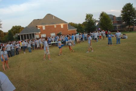 Freshmen enjoy fun and fellowship at President Dockery's house for the annual ice cream social. - Photo by Morris Abernathy