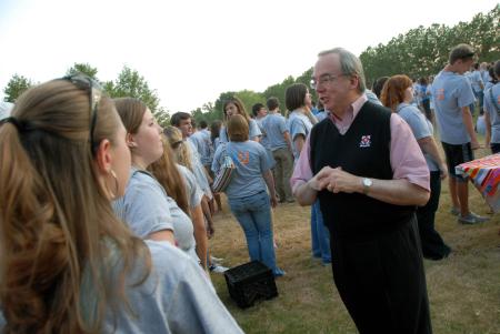 President Dockery welcomes new students at the annual ice cream social held in his backyard. - Photo by Morris Abernathy