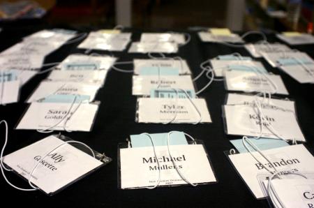 Name tags are issued to new students for use during orientation. - Photo by Stephanie Schroeder