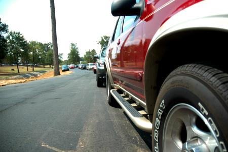 Cars filled the parking lots and roads during the 2007 Freshman move-in day. - Photo by Neisha Fuson