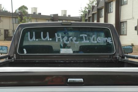 A new Unionite shows their school spirit on their truck on Freshman move-in day. - Photo by Neisha Fuson