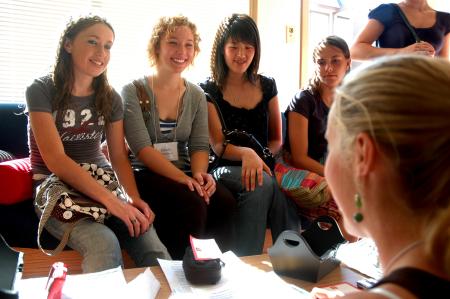 Students in Elizabeth Wood's Focus group chat after a scavenger hunt. - Photo by Neisha Fuson
