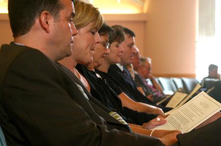 The family of Kyle L. Hathcox joined the Union community, faculty, students and friends in a memorial service held in honor of his life and his contribution to Union University. - Photo by Stephanie Schroeder