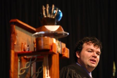 Senior Josh Clarke presented the SGA Presidential Charge during Fall Convocation. - Photo by Stephanie Schroeder