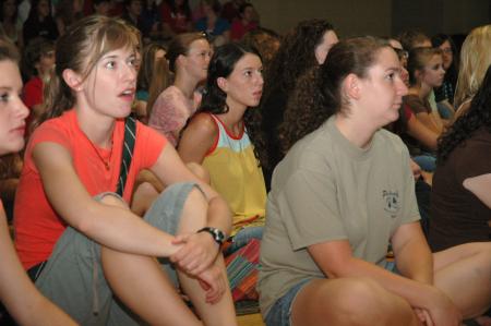 New students and transfers learn about Life Groups for the 2007-8 school year. - Photo by Neisha Fuson