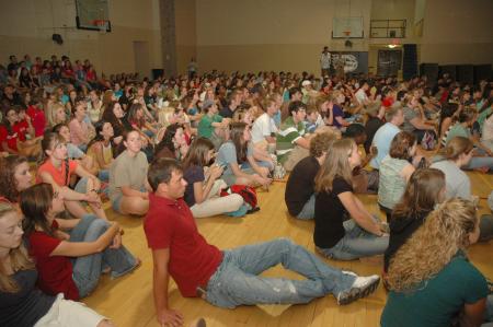 A full gym housed students interested in Life Groups.  - Photo by Neisha Fuson