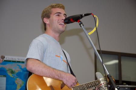 Freshman Joey Easterling participated in the Open Mic night sharing his talent with his future classmates.  - Photo by Neisha Fuson