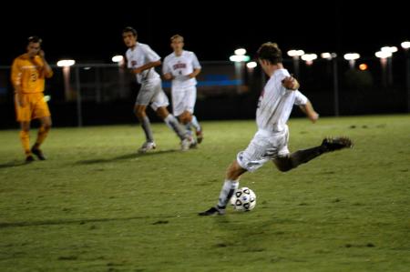 Senior Benny Crozier launches his best effort during a free kick in Union's 2-1 win over Trevecca Nazarene. - Photo by Matt Elia