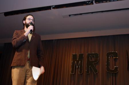 Joe Garner played the emcee for Mr. Campus, an event sponsored by PRSSA. - Photo by Stephanie Schroeder