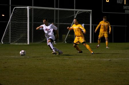 Junior Josh Hanna works against an opponent from Trevecca Nazarene University. The Bulldogs won 2-1. - Photo by Stephanie Schroeder