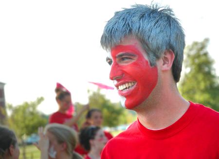 Junior Kieler Henry, DMS major, gets ready to show his school spirit before a soccer game.   - Photo by Matthew Diggs