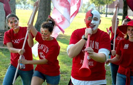 Jonathan Lambach leads the march to the soccer game. - Photo by Matthew Diggs