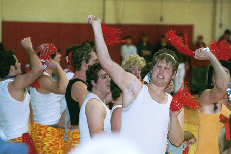 Sophomore Nathan Loxley and friends show their support for the Bulldogs during a Lambuth game.
 - Photo by Lindsay Stavish