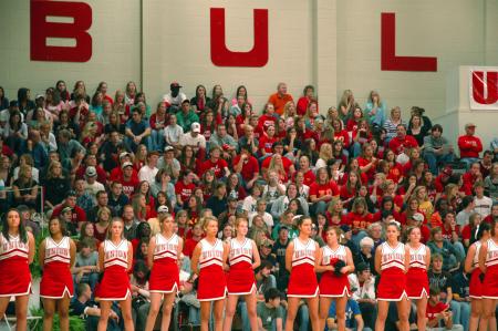 Union's cheerleaders and crowd cheer on the Lady Bulldogs during their 2007 Homecoming game against Harris-Stowe State.  - Photo by Neisha Fuson
