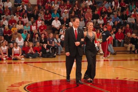 The Homecoming Court 2007 was presented during half-time of the Lady Bulldog's game. Freshman representative India Carter was escorted by her father Gary, Union's senior vice president for business services. - Photo by Neisha Fuson
