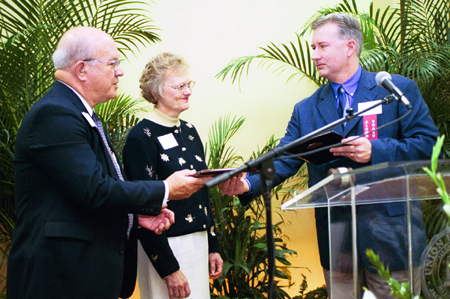 Wayne and Greta Pearson from Powell, Tenn. received the Honorary Alumnus/Alumna Award at the Alumni Awards Luncheon during Homecoming 2003.  - Photo by Jim Veneman