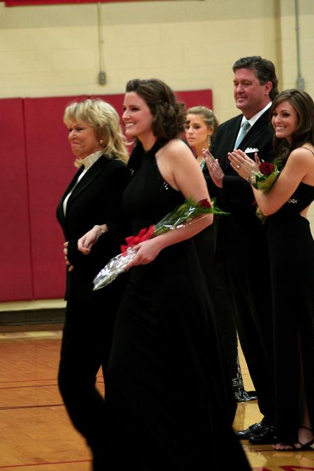 Senior Kirby Maxwell steps out to receive her Homecoming Queen crown. Maxwell, of Memphis, Tenn., is a social work major and is the daughter of Scott and Lesa Maxwell.  - Photo by Kristi McMurry Woody