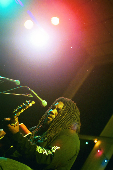 Christian music artist Jason Eskridge plays with intensity during WatterStock 2002. - Photo by Justin Veneman