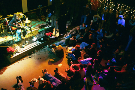 A large crowd came out to enjoy the music at the annual residence life music festival called WatterStock. Musical acts included JONAS, Tracy Howe, Reckless June, and CZ. Pictured here is Christian music artist Jason Eskridge. - Photo by Justin Veneman