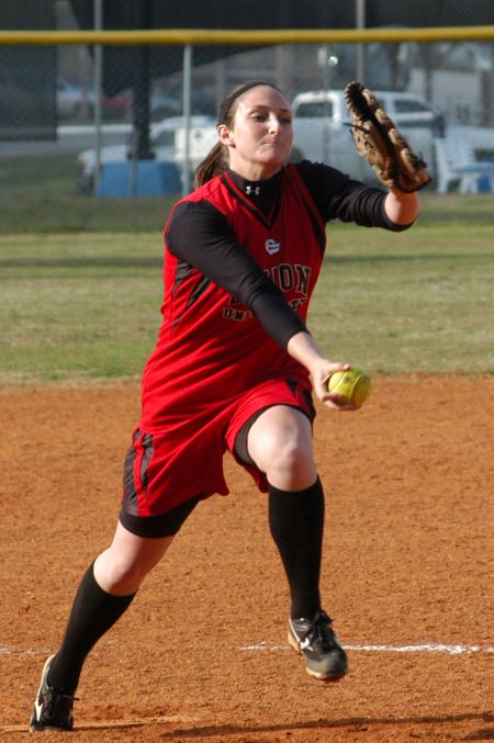 Bethany Burnett makes a pitch to the plate in Union's win at Lambuth. - Photo by Steven Aldridge