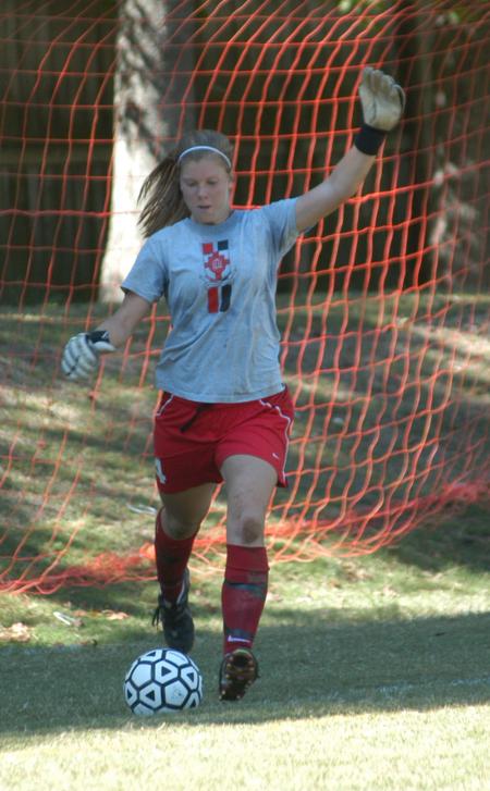 Katie Moser lines up a free kick from her goalie box in Union's win over Crichton. - Photo by Steven Aldridge
