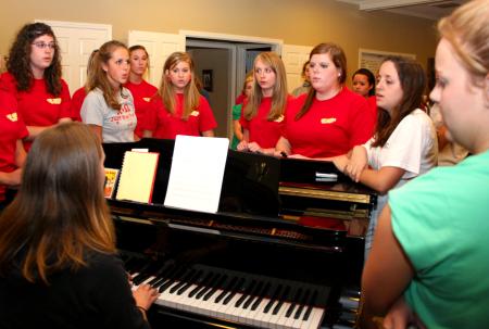 The ladies of Chi Omega practice for All Sing which will occur on Family Weekend.  Greek groups and independents will join together to put on a great show for All Sing. - Photo by Kristi McMurry Woody