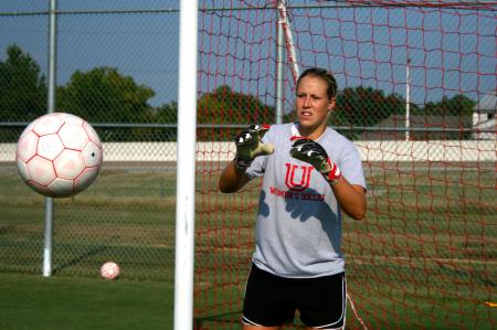 Laura Pla practices in the goal before a big rivalry game against Freed-Hardeman University. - Photo by Kristi McMurry Woody