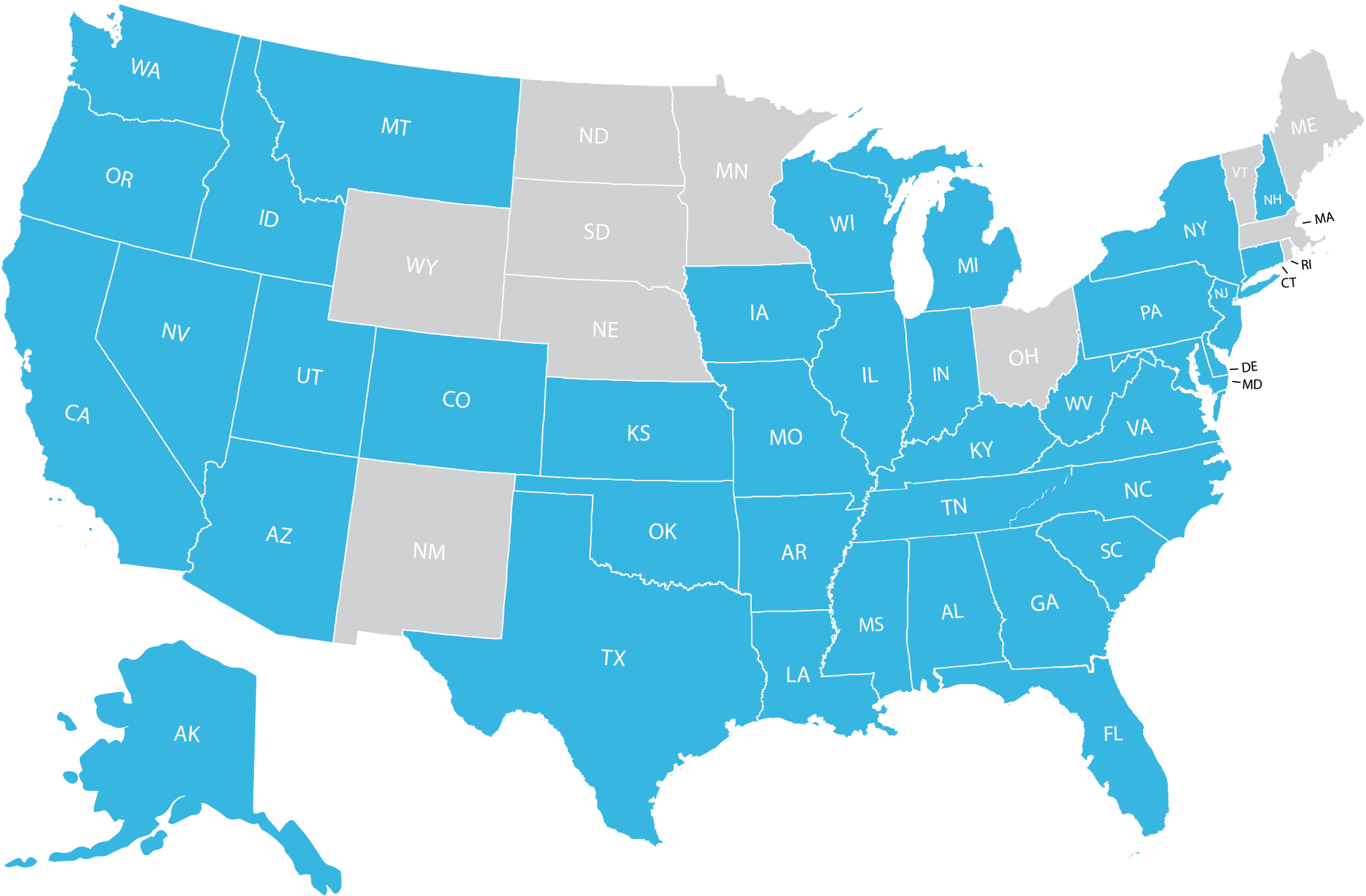 States where alumni are working and completing residency