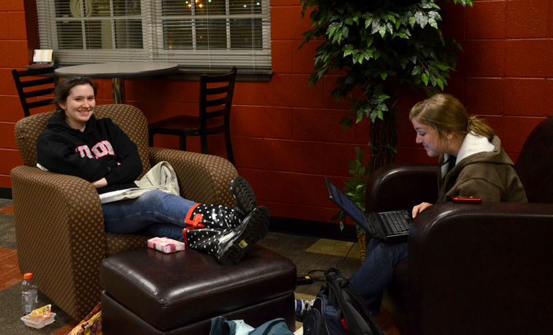 students lounging on the second floor