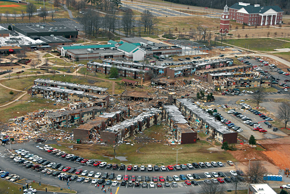 aerial of tornado damage
