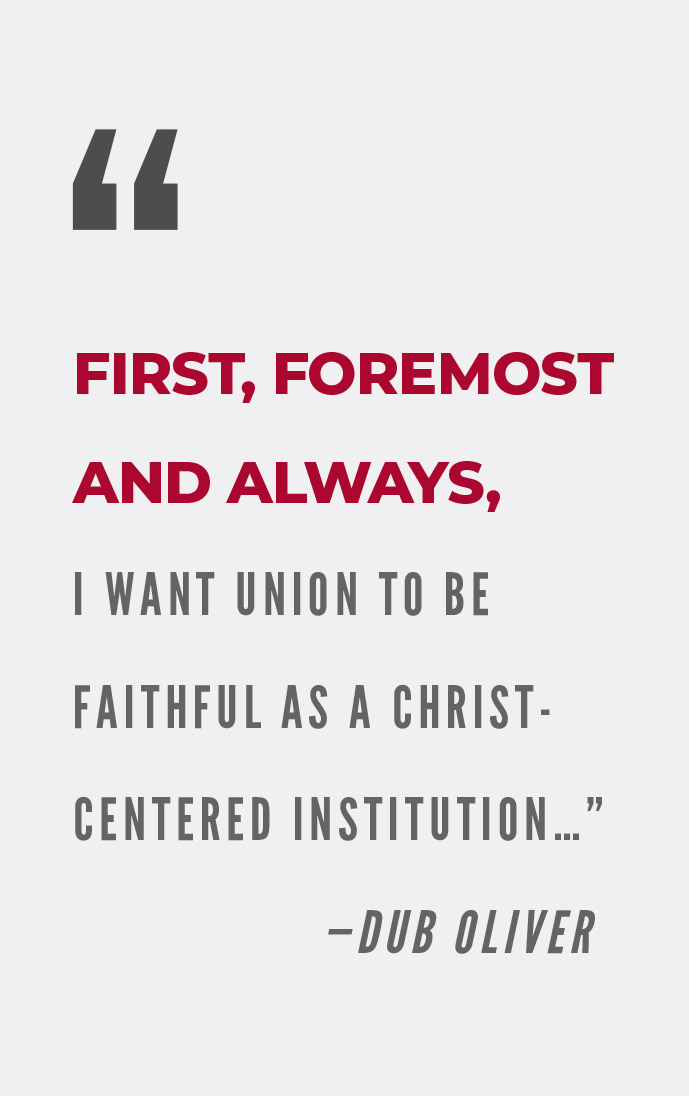 First, foremost and always, I want Union to be faithful as a Christ-centered institution. - Dub Oliver