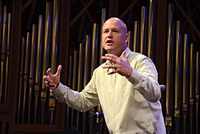 Jimmy Scroggins delivers the message in chapel