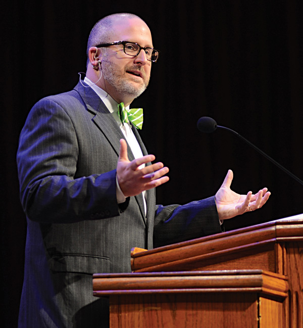 Nathan Finn speaking in Savage Chapel at Union.